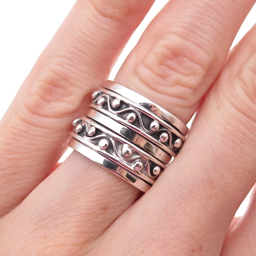GeoArt 925 Sterling Silver Vintage Modernist Oxidized Wide Band Ring Size 6